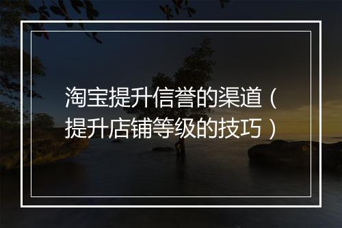 淘宝提升信誉的渠道（提升店铺等级的技巧）