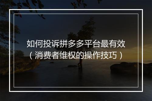 如何投诉拼多多平台最有效（消费者维权的操作技巧）
