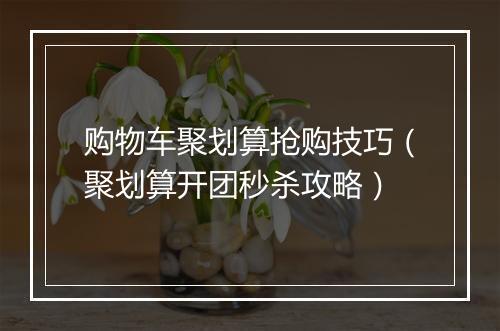 购物车聚划算抢购技巧（聚划算开团秒杀攻略）