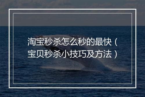 淘宝秒杀怎么秒的最快（宝贝秒杀小技巧及方法）