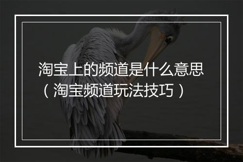 淘宝上的频道是什么意思（淘宝频道玩法技巧）