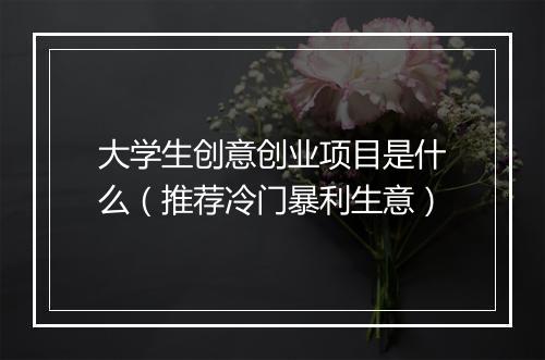 大学生创意创业项目是什么（推荐冷门暴利生意）