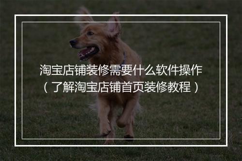 淘宝店铺装修需要什么软件操作（了解淘宝店铺首页装修教程）