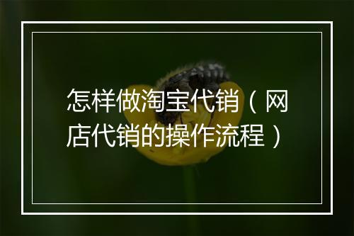 怎样做淘宝代销（网店代销的操作流程）