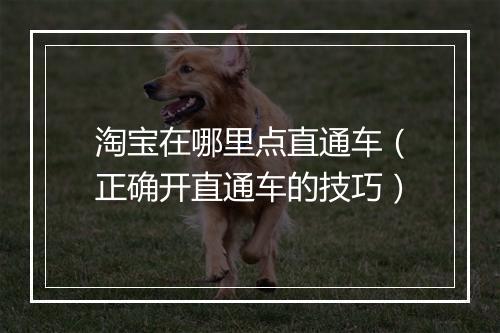 淘宝在哪里点直通车（正确开直通车的技巧）