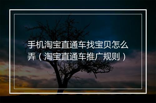 手机淘宝直通车找宝贝怎么弄（淘宝直通车推广规则）