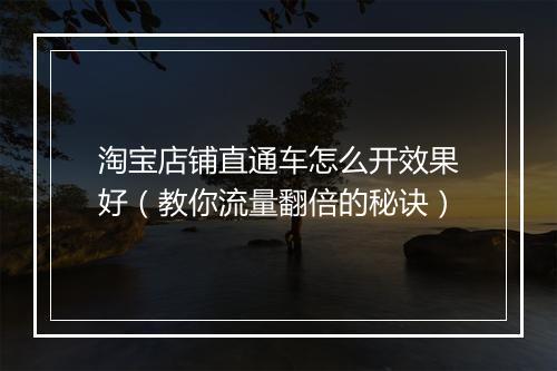 淘宝店铺直通车怎么开效果好（教你流量翻倍的秘诀）