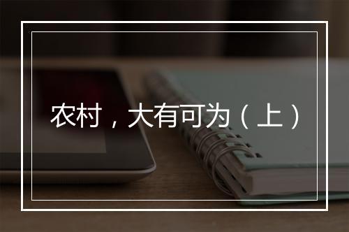 农村，大有可为（上）