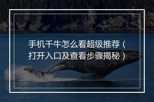 手机千牛怎么看超级推荐（打开入口及查看步骤揭秘）