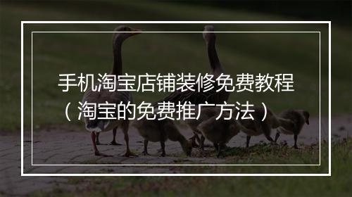 手机淘宝店铺装修免费教程（淘宝的免费推广方法）