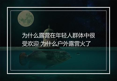 为什么露营在年轻人群体中很受欢迎 为什么户外露营火了