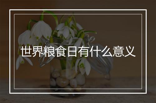 世界粮食日有什么意义