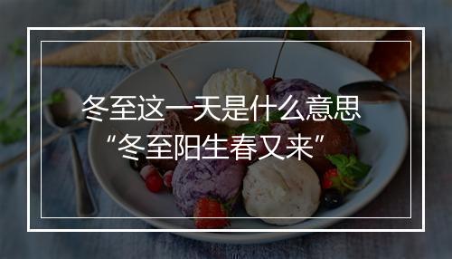 冬至这一天是什么意思  “冬至阳生春又来”