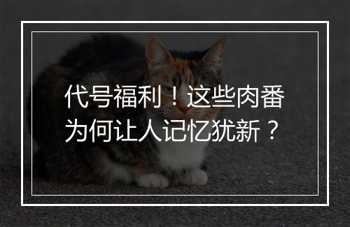 代号福利！这些肉番为何让人记忆犹新？