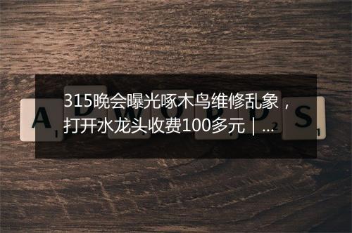 315晚会曝光啄木鸟维修乱象，打开水龙头收费100多元｜3·15特别报道
