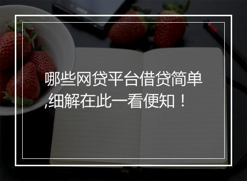哪些网贷平台借贷简单,细解在此一看便知！