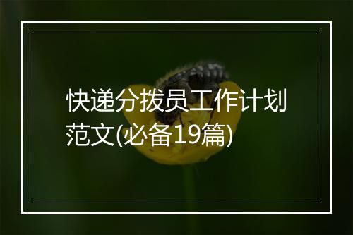 快递分拨员工作计划范文(必备19篇)
