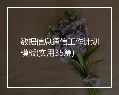 数据信息通信工作计划模板(实用35篇)
