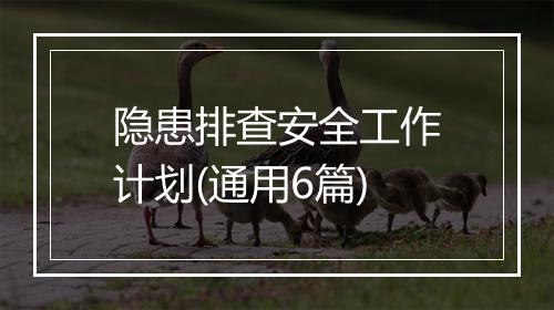 隐患排查安全工作计划(通用6篇)
