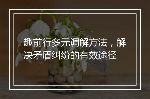趣前行多元调解方法，解决矛盾纠纷的有效途径