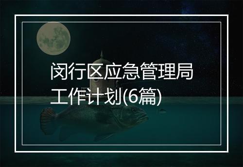 闵行区应急管理局工作计划(6篇)