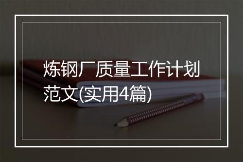炼钢厂质量工作计划范文(实用4篇)