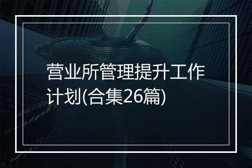 营业所管理提升工作计划(合集26篇)