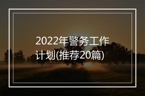 2022年警务工作计划(推荐20篇)