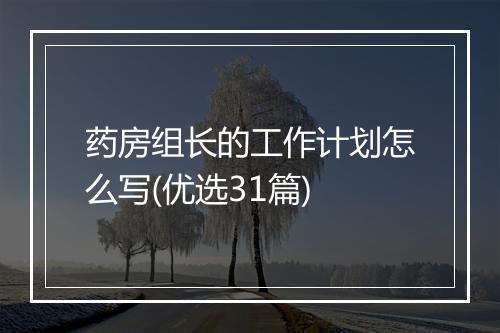 药房组长的工作计划怎么写(优选31篇)