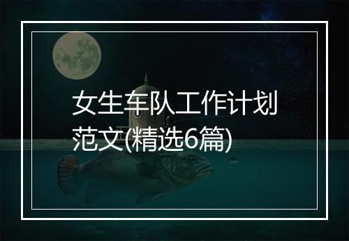 女生车队工作计划范文(精选6篇)
