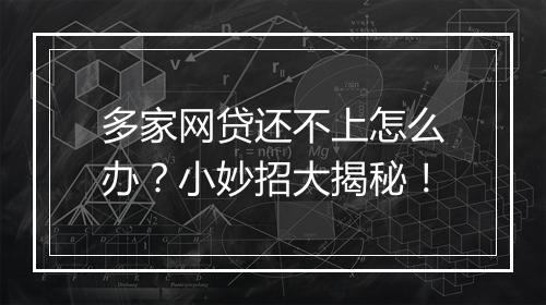 多家网贷还不上怎么办？小妙招大揭秘！