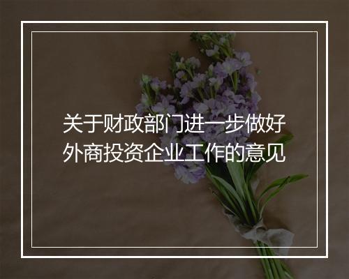 关于财政部门进一步做好外商投资企业工作的意见