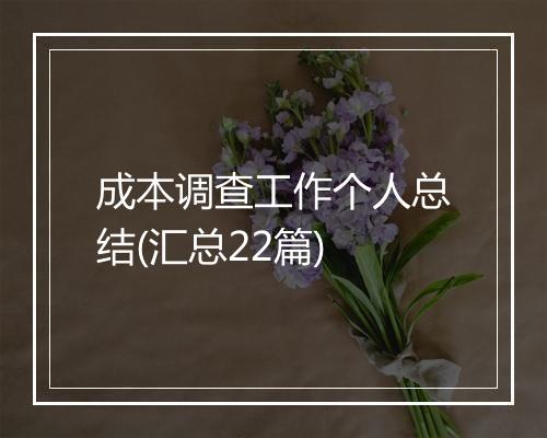 成本调查工作个人总结(汇总22篇)