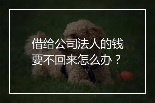 借给公司法人的钱要不回来怎么办？