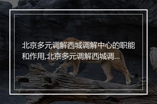北京多元调解西城调解中心的职能和作用,北京多元调解西城调解中心的服务流程