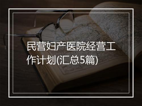 民营妇产医院经营工作计划(汇总5篇)
