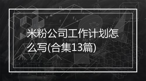米粉公司工作计划怎么写(合集13篇)