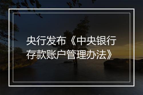 央行发布《中央银行存款账户管理办法》