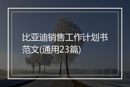 比亚迪销售工作计划书范文(通用23篇)