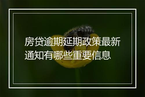 房贷逾期延期政策最新通知有哪些重要信息
