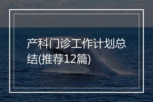 产科门诊工作计划总结(推荐12篇)