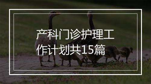 产科门诊护理工作计划共15篇