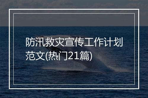 防汛救灾宣传工作计划范文(热门21篇)