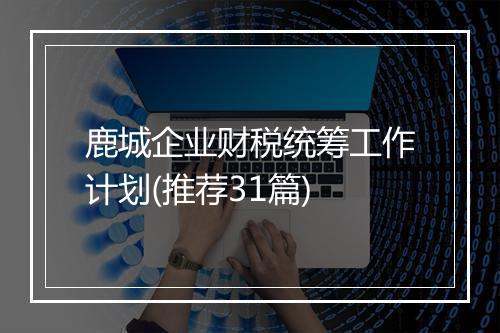 鹿城企业财税统筹工作计划(推荐31篇)