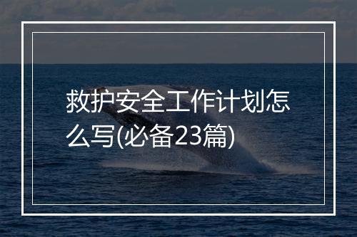 救护安全工作计划怎么写(必备23篇)