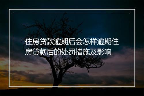 住房贷款逾期后会怎样逾期住房贷款后的处罚措施及影响