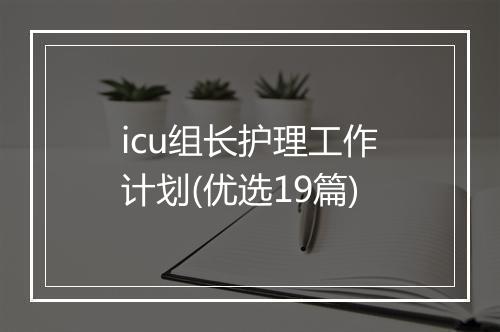 icu组长护理工作计划(优选19篇)