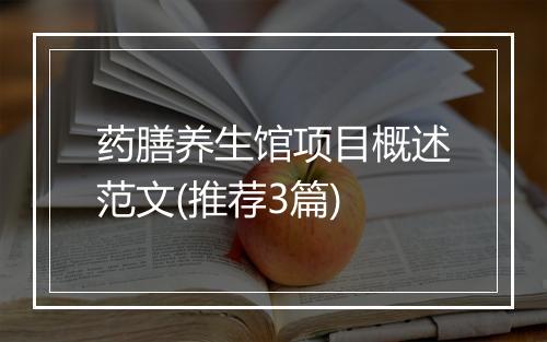 药膳养生馆项目概述范文(推荐3篇)