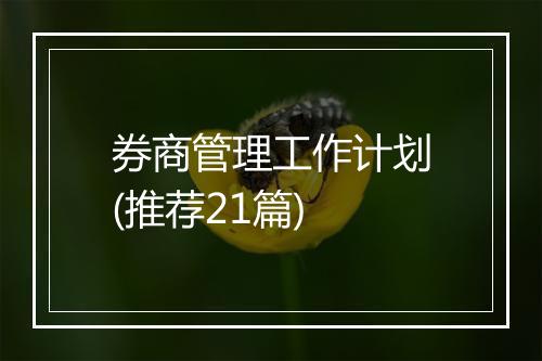 券商管理工作计划(推荐21篇)