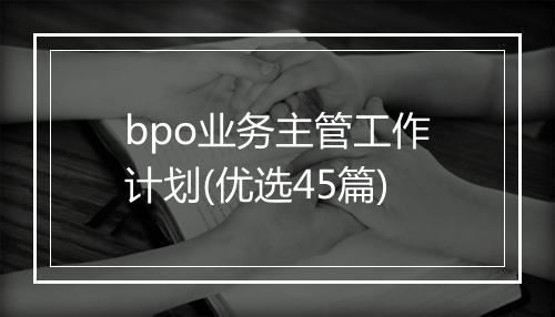 bpo业务主管工作计划(优选45篇)